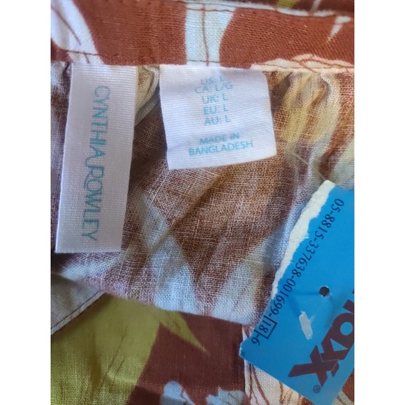 Cynthia Rowley Linen Blend Hawaiian Floral Print Button Up Sleeveless Top Size L - Picture 5 of 6